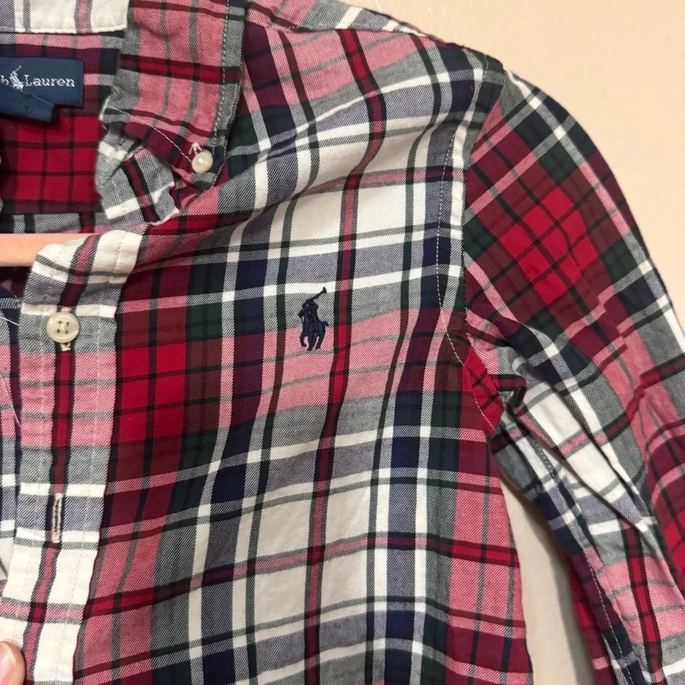 RALPH LAUREN Plaid Kids Shirt - Red and White